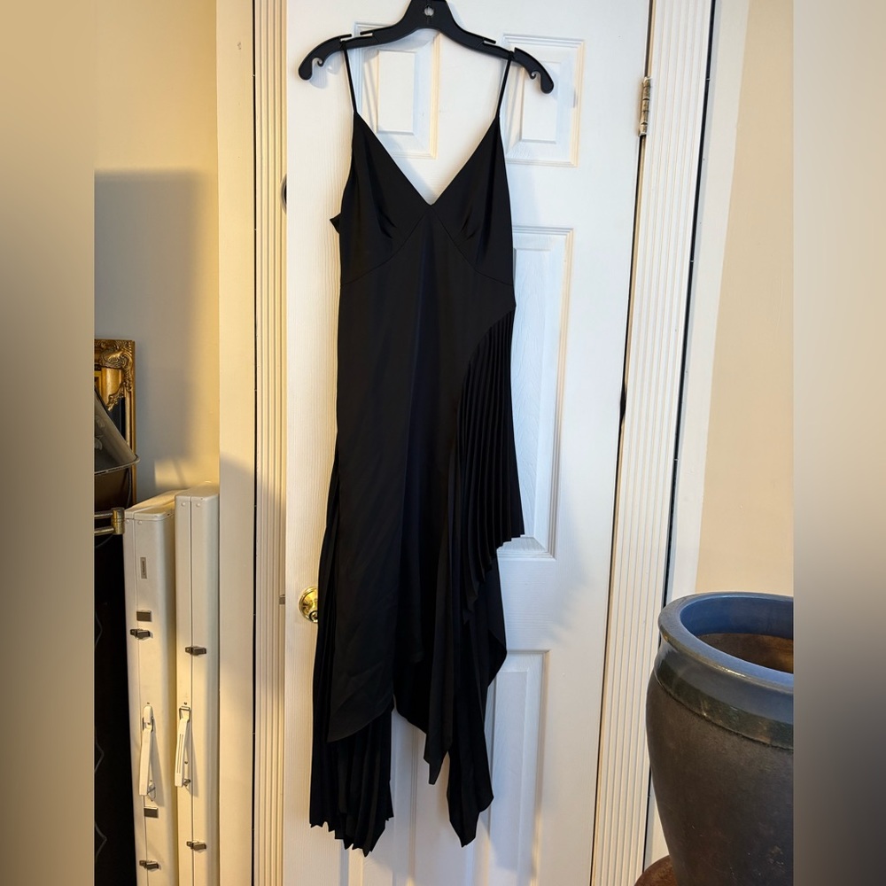 NWT MONSE Black Slip Dress Asymmetrical Hem